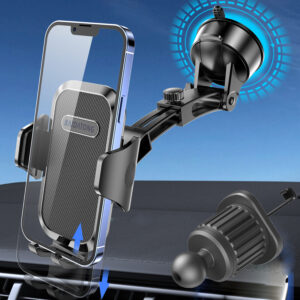 Car Phone Holder Mount【3-in-1 Powerful Suction Cup】 Universal Car Phone Mount for Dashboard/Air Vent/Windshield - Compatible with iPhone & Android Smartphones (Black)