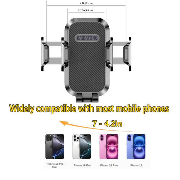 Car Phone Holder Mount【3-in-1 Powerful Suction Cup】 Universal Car Phone Mount for Dashboard/Air Vent/Windshield - Compatible with iPhone & Android Smartphones (Black) - Image 5