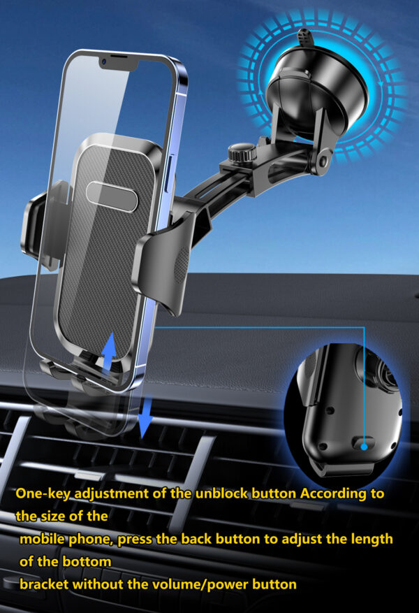 Car Phone Holder Mount【3-in-1 Powerful Suction Cup】 Universal Car Phone Mount for Dashboard/Air Vent/Windshield - Compatible with iPhone & Android Smartphones (Black) - Image 6